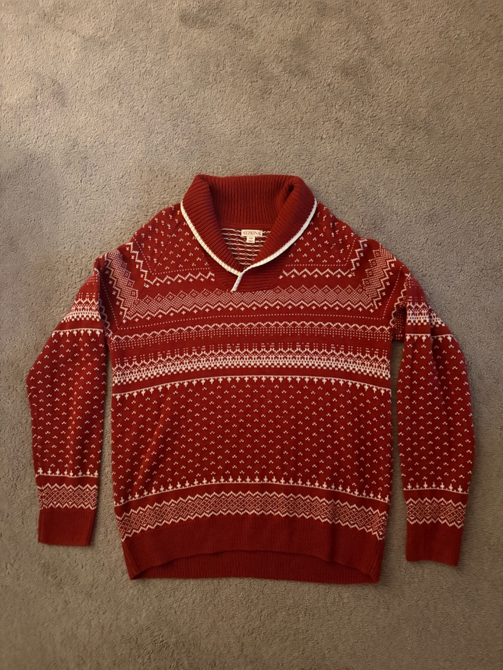 Merona Red and White Fair Isle Men's Shawl Collar Sweater